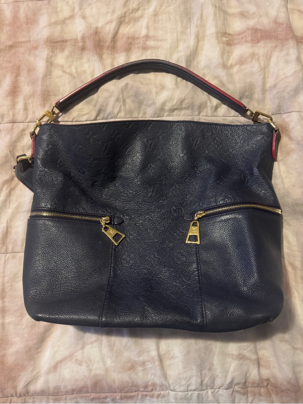 Louis Vuitton Navy Leather Hobo Bag with Gold Hardware- Melie Empreinte